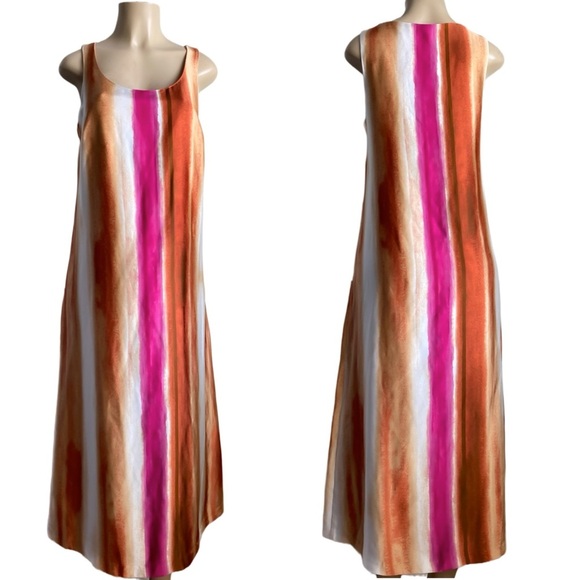 Alfani Rainbow Color Block Striped Silky Satin Soft Midi Maxi Dress Fuchsia Lux - Picture 2 of 10